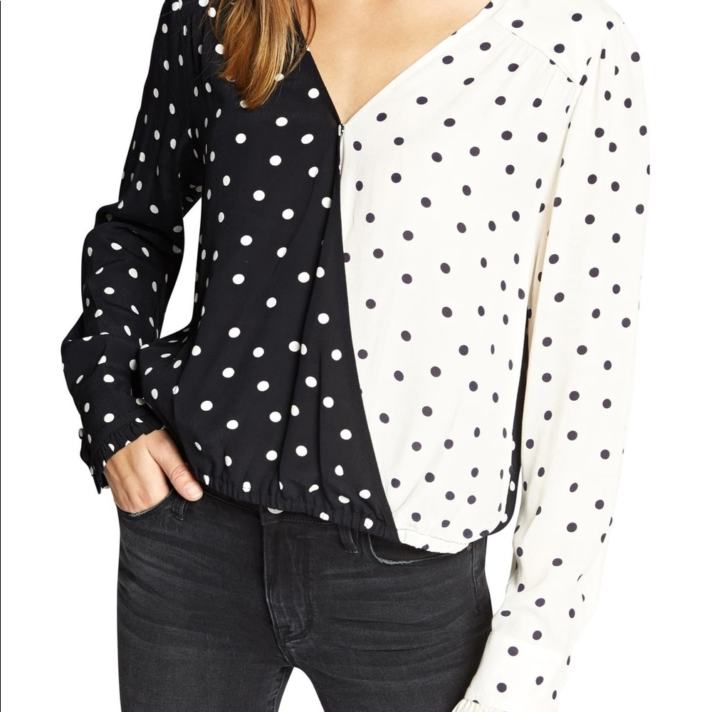 Sanctuary B&W Polkadot Half Wrap Blouse